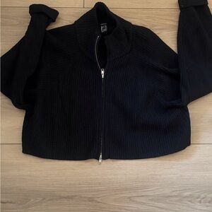 Forever 21 Black Ribbed Zip-Up Cropped Cardigan